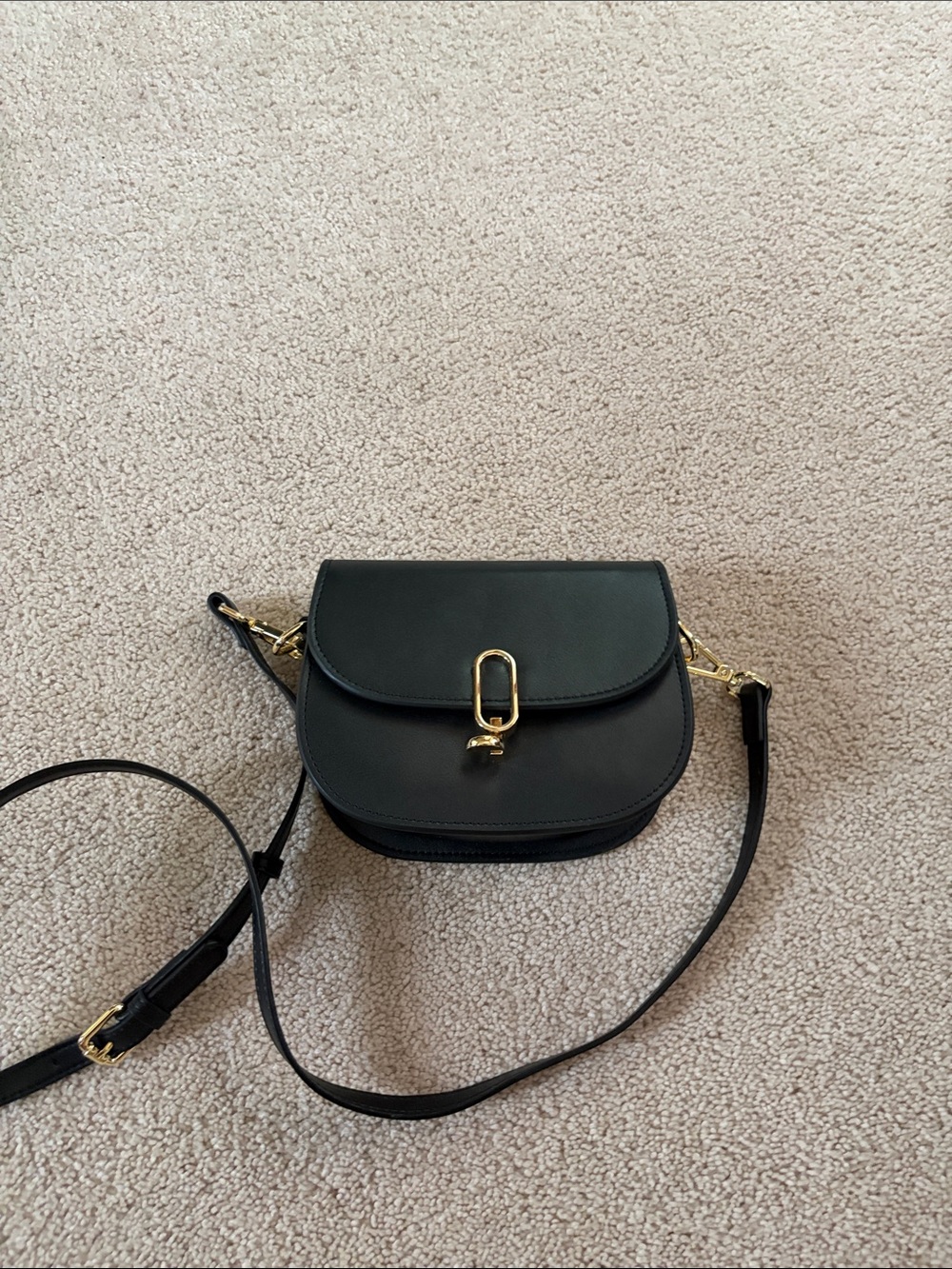 Black Crossbody Saddle Bag with Gold Accent Hardware